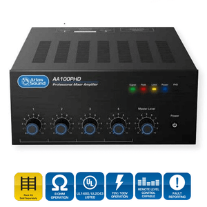 AtlasIED AA100PHD ~ 4-Input, 100-Watt Mixer Amplifier w/ Automatic System Test - All.This.Sound