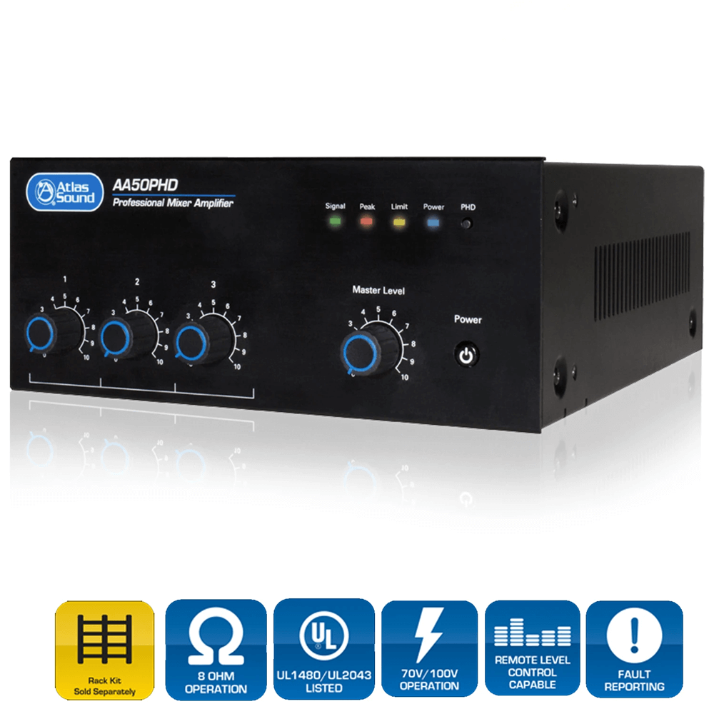 AtlasIED AA50PHD ~ 4-Input, 50-Watt Mixer Amplifier w/ Automatic System Test - All.This.Sound