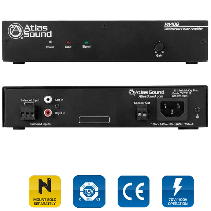 AtlasIED PA-40G  ~ 40 Watt, Dual-channel Power Amplifier w/ Global Power Supply - All.This.Sound
